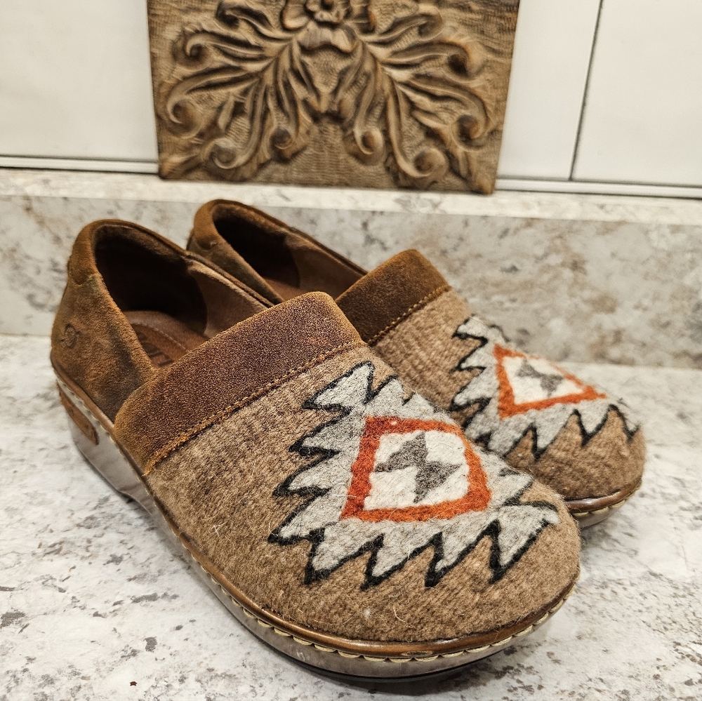 Born Bailie Distressed Suede  Slip-On Clogs with  Southwestern Inspired Design